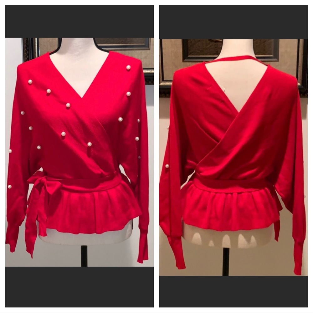 HWA Apparel Red Pearl Sweater